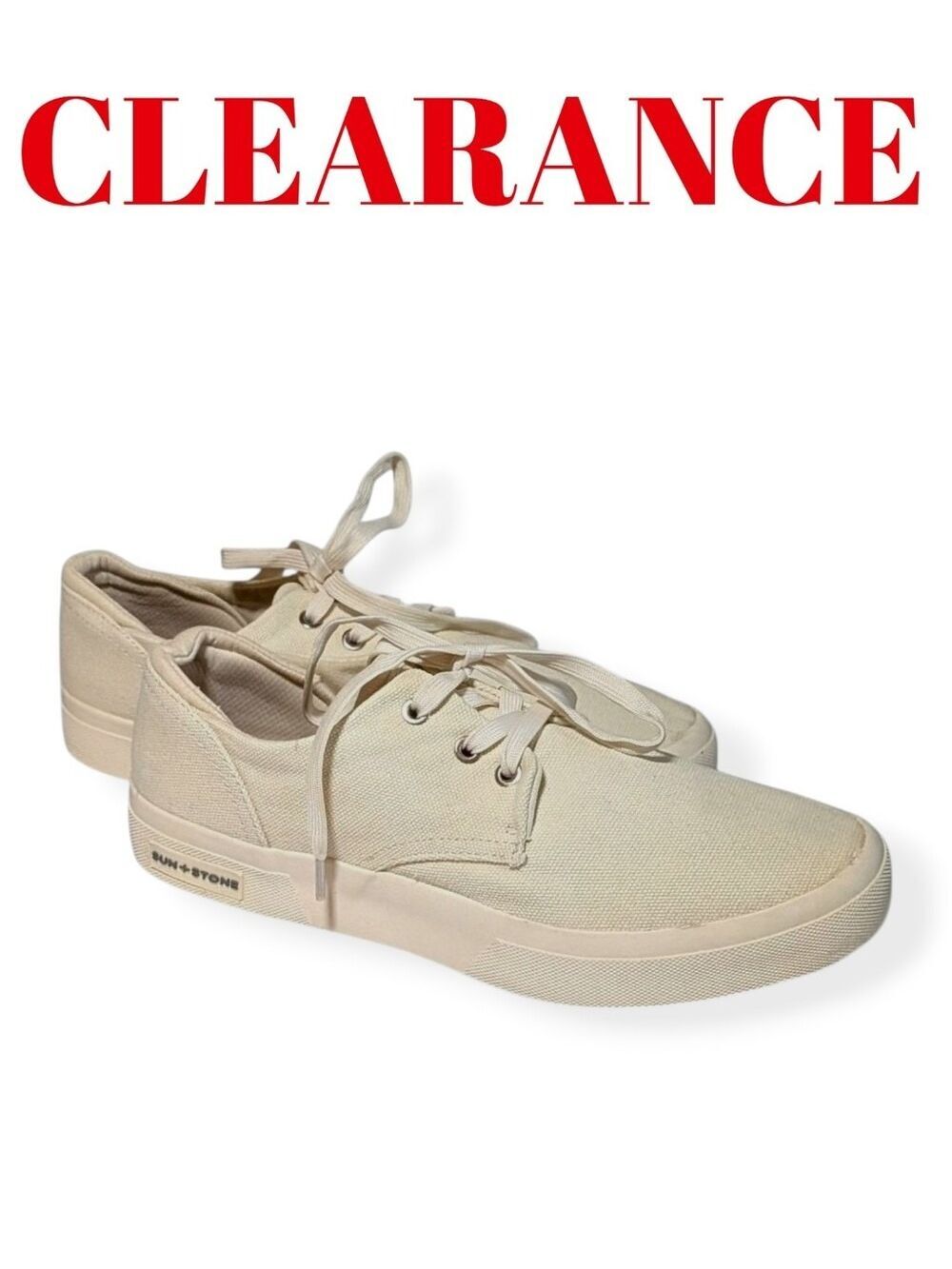 Sun + Stone Men’s Off-White Cream Canvas Lace-Up Sneakers Size 9.5M